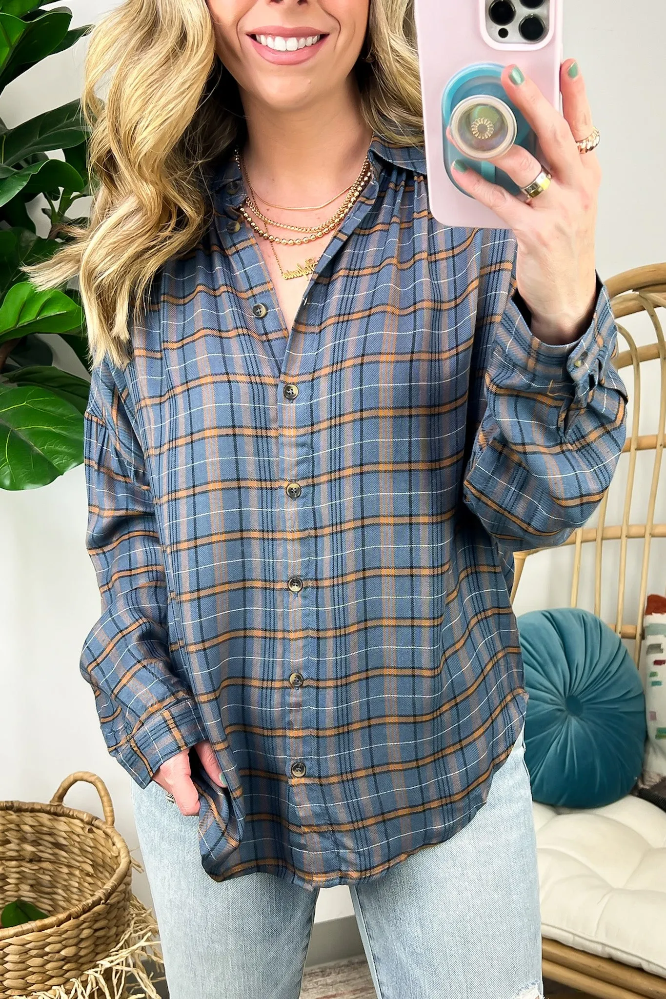 Noteworthy Vibe Plaid Button Down Top - FINAL SALE