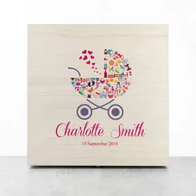 Personalised Pram Baby Girl Memory Box