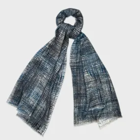 Petrol Blue Hand Painted Fantasy Cashmere Scarf