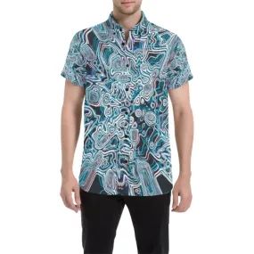 Psychedelic Arctic Abstract Pattern Short Sleeve Button Up Shirt