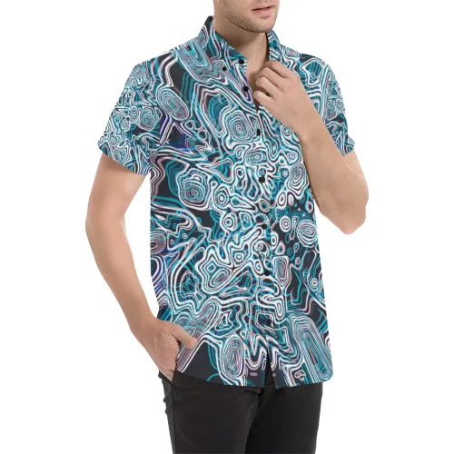 Psychedelic Arctic Abstract Pattern Short Sleeve Button Up Shirt