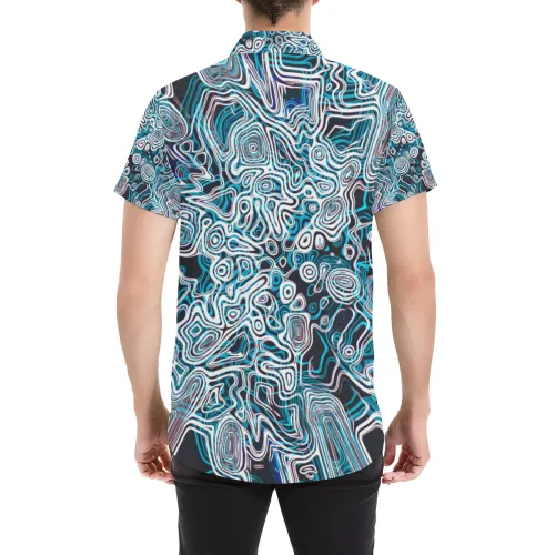 Psychedelic Arctic Abstract Pattern Short Sleeve Button Up Shirt