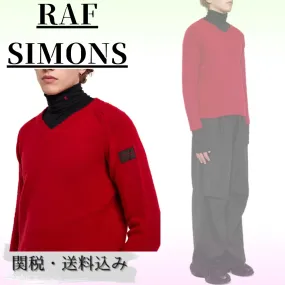 RAF SIMONS  |Pullovers V-Neck Long Sleeves Plain Logos on the Sleeves