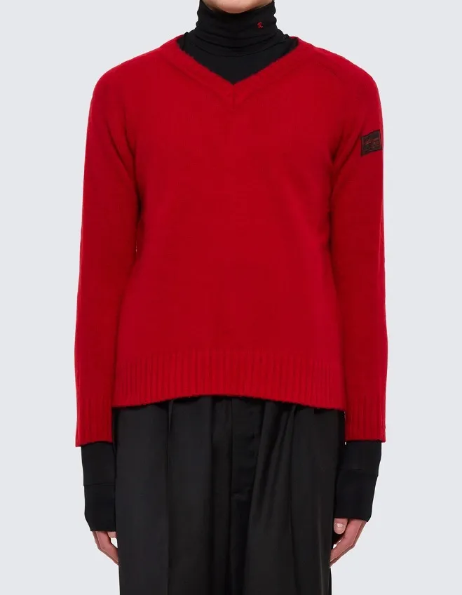 RAF SIMONS  |Pullovers V-Neck Long Sleeves Plain Logos on the Sleeves