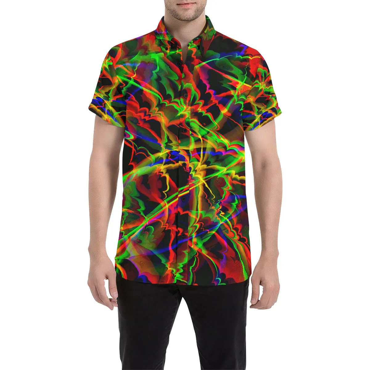 Rainbow Burst Short Sleeve Button Up Shirt