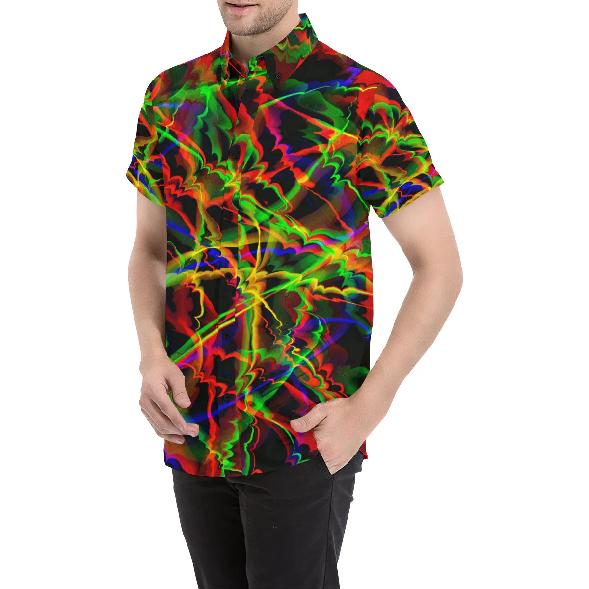 Rainbow Burst Short Sleeve Button Up Shirt