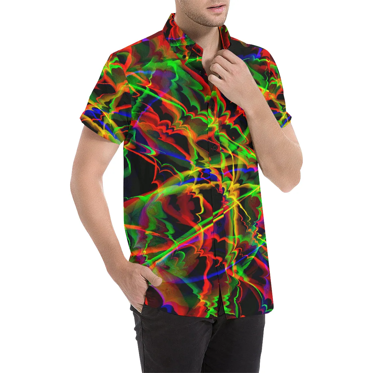 Rainbow Burst Short Sleeve Button Up Shirt