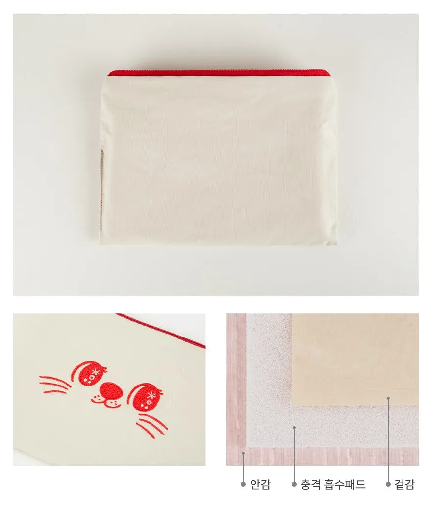 Red Beige Cute Sweet Cat Pouches Slim Pencil Cases Airy Basic Hand Strap Ultra Lightweight Stationery Embroidery