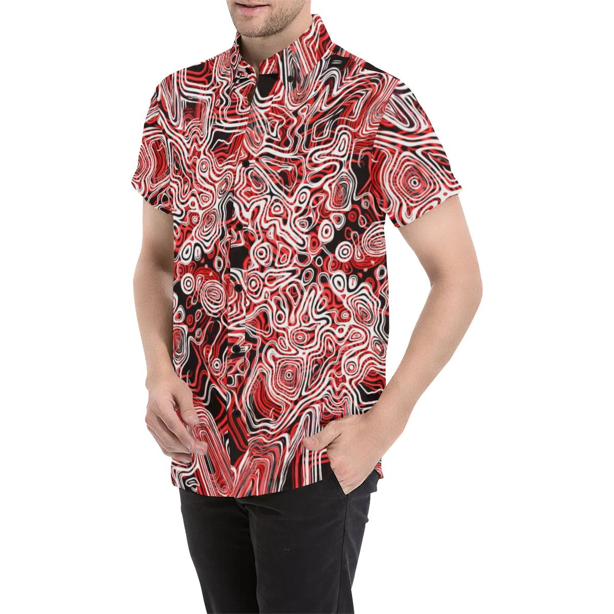 Red Psychedelic Short Sleeve Button Up