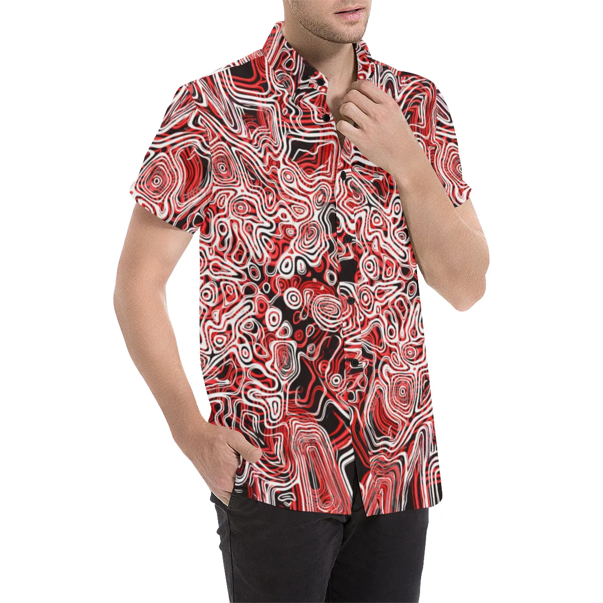 Red Psychedelic Short Sleeve Button Up