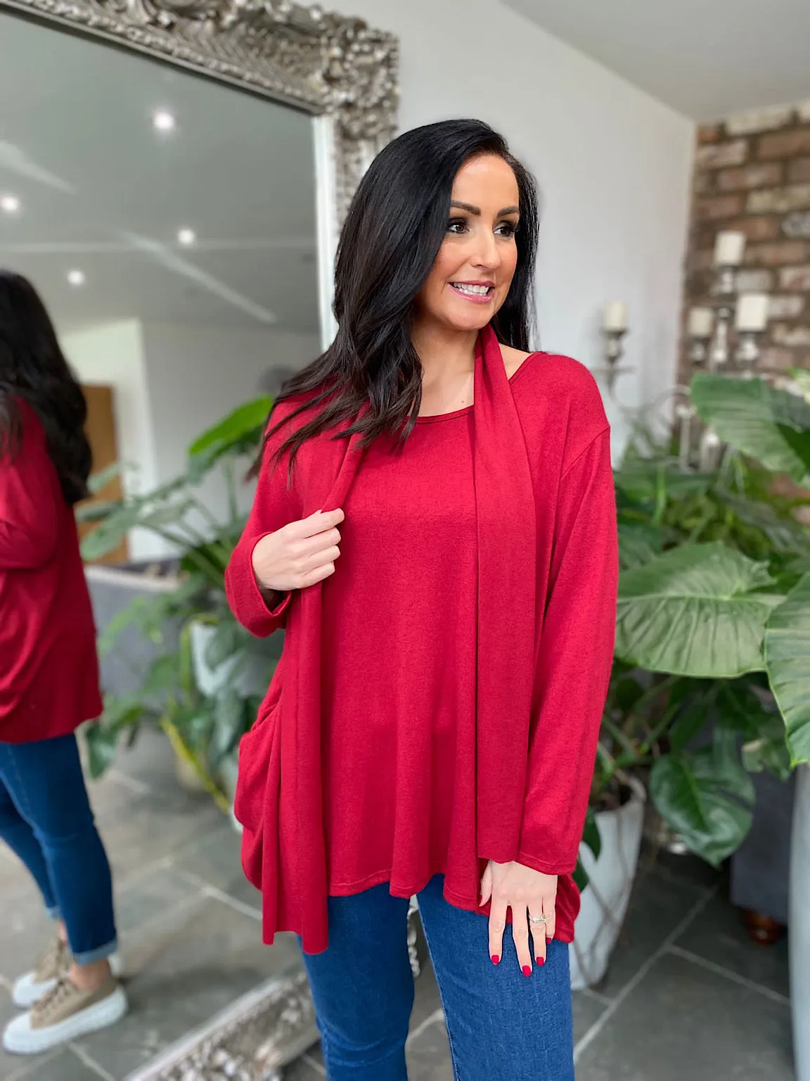 Red Soft Touch Pocket Scarf Top Lauren