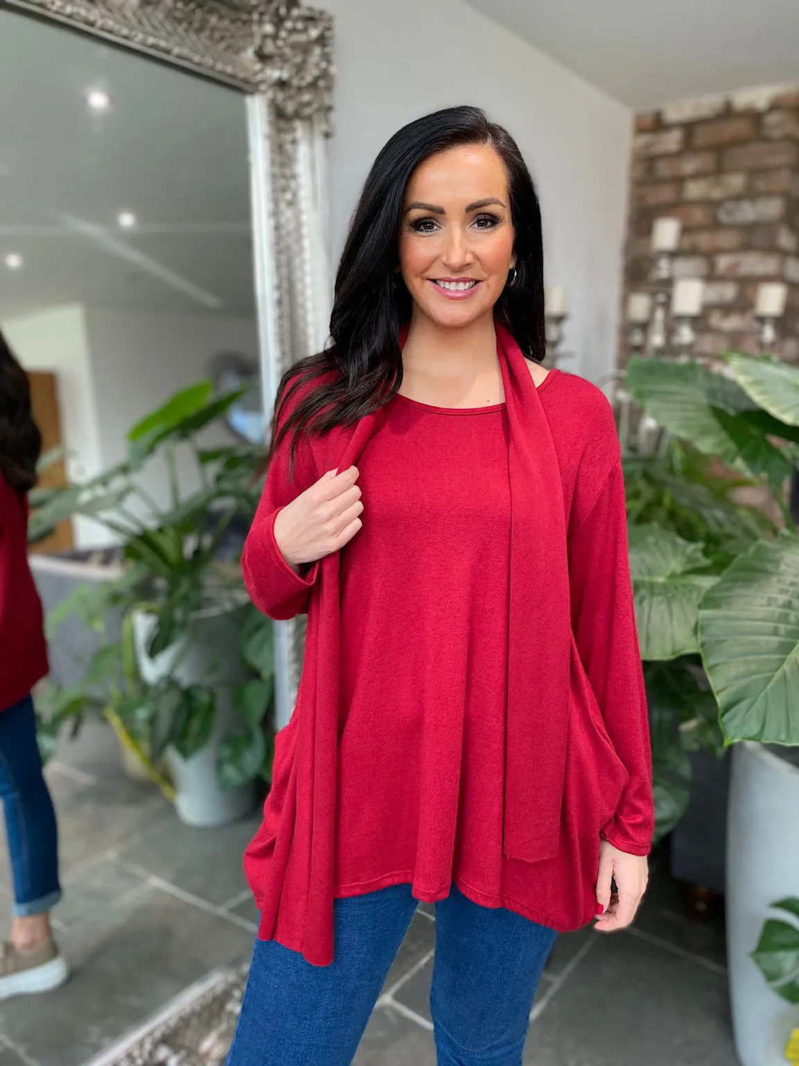 Red Soft Touch Pocket Scarf Top Lauren