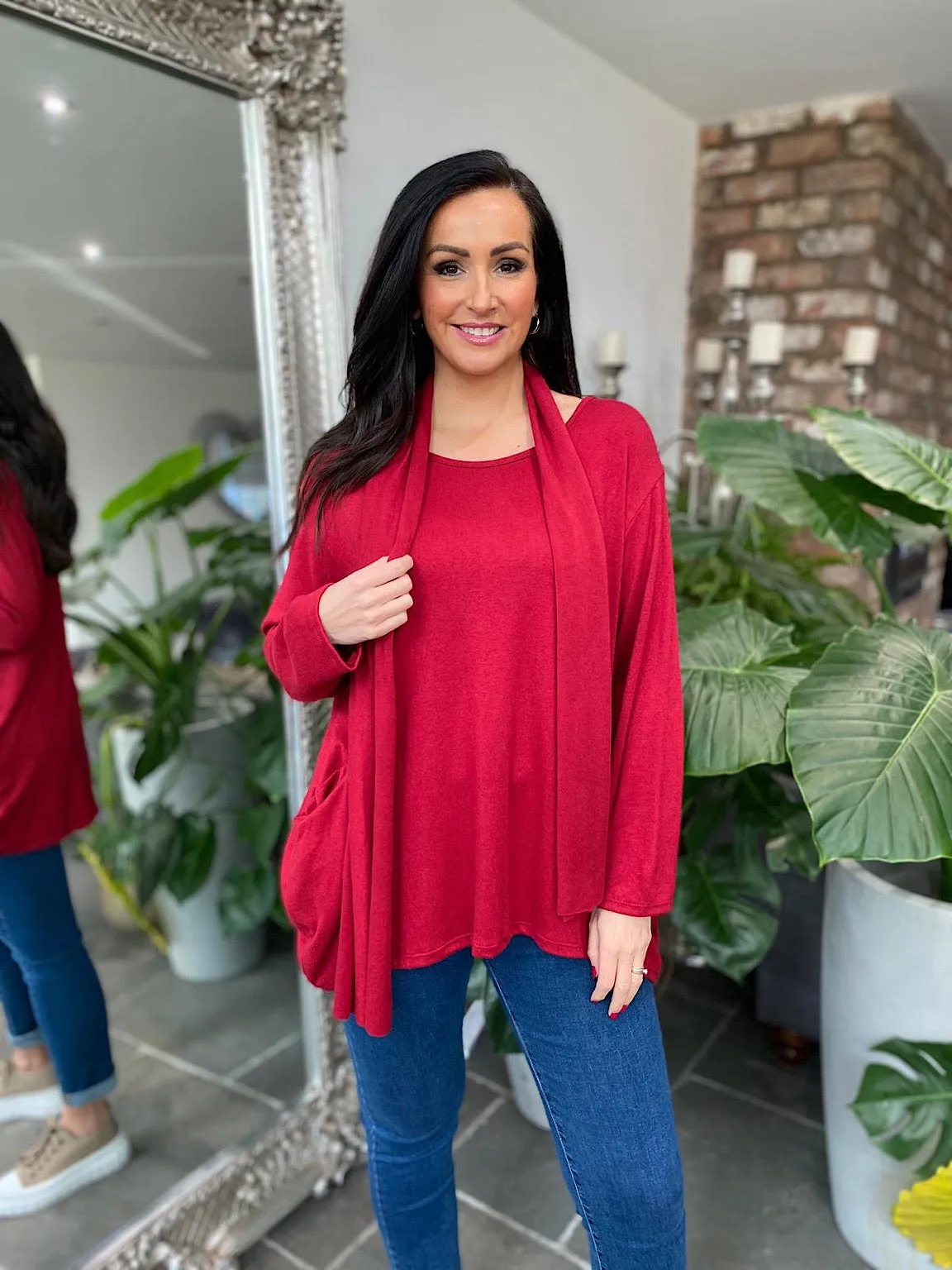 Red Soft Touch Pocket Scarf Top Lauren