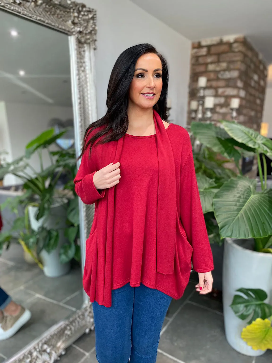 Red Soft Touch Pocket Scarf Top Lauren