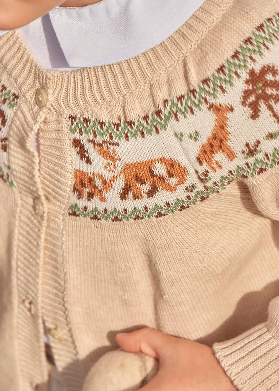 Safari Intarsia Cardigan in Beige (12mths-4yrs)