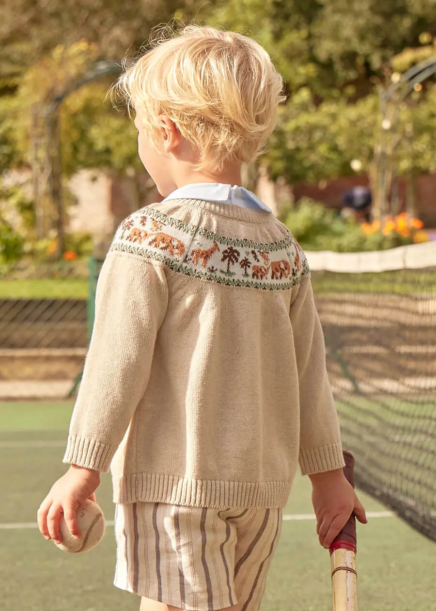 Safari Intarsia Cardigan in Beige (12mths-4yrs)