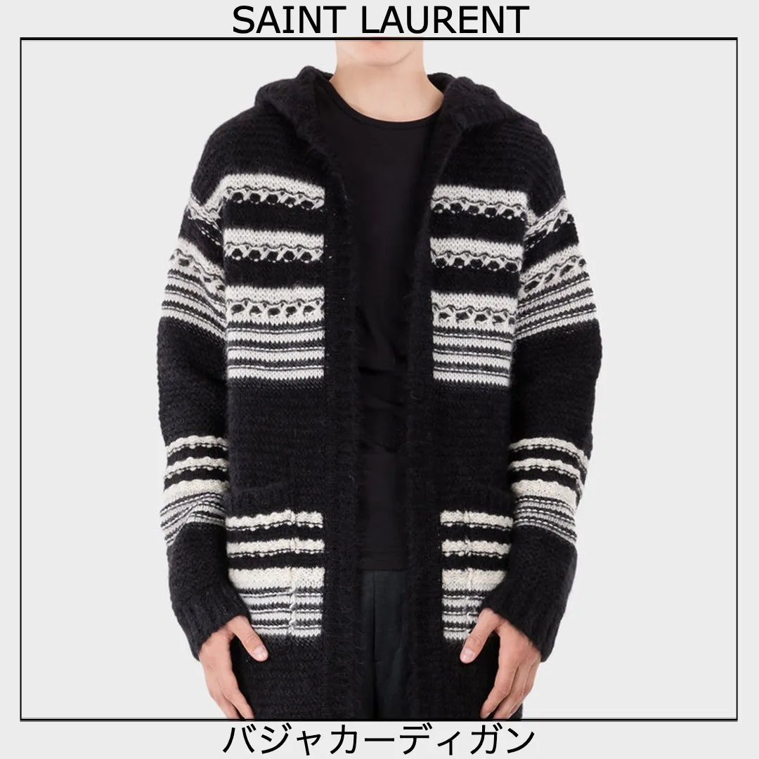 Saint Laurent  |BAJA CARDIGAN IN STRIPED MOHAIR