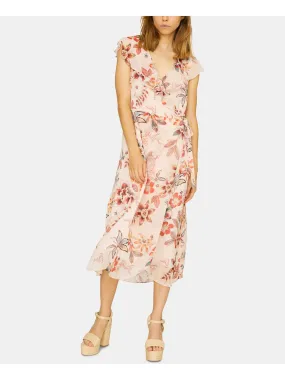 SANCTUARY Womens Floral Sleeveless V Neck Tea-Length Fit + Flare Dress