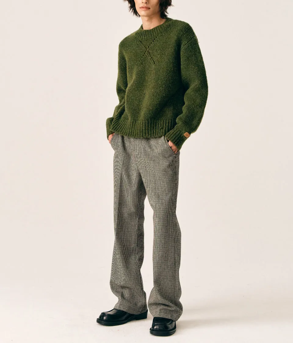 SATUR  |Crew Neck Wool Nylon Street Style Long Sleeves Plain Khaki