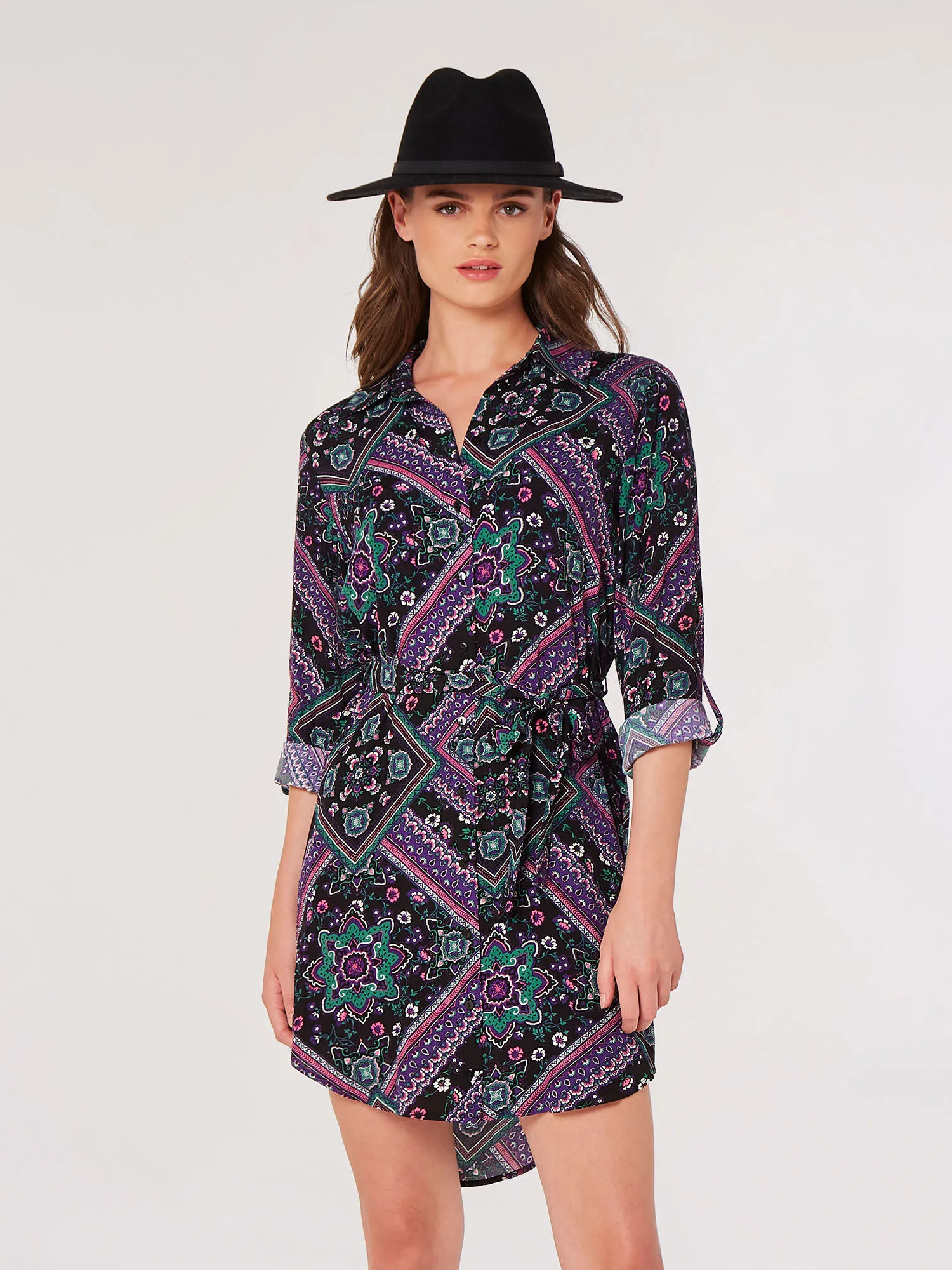 Scarf Print Shirt Mini Dress | Apricot Clothing