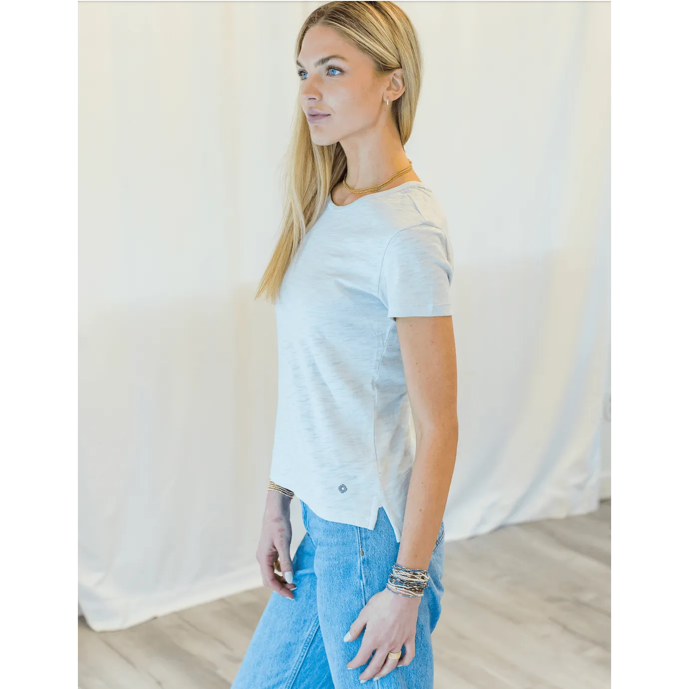 Short Sleeve Jeans Crew in Pale Blue