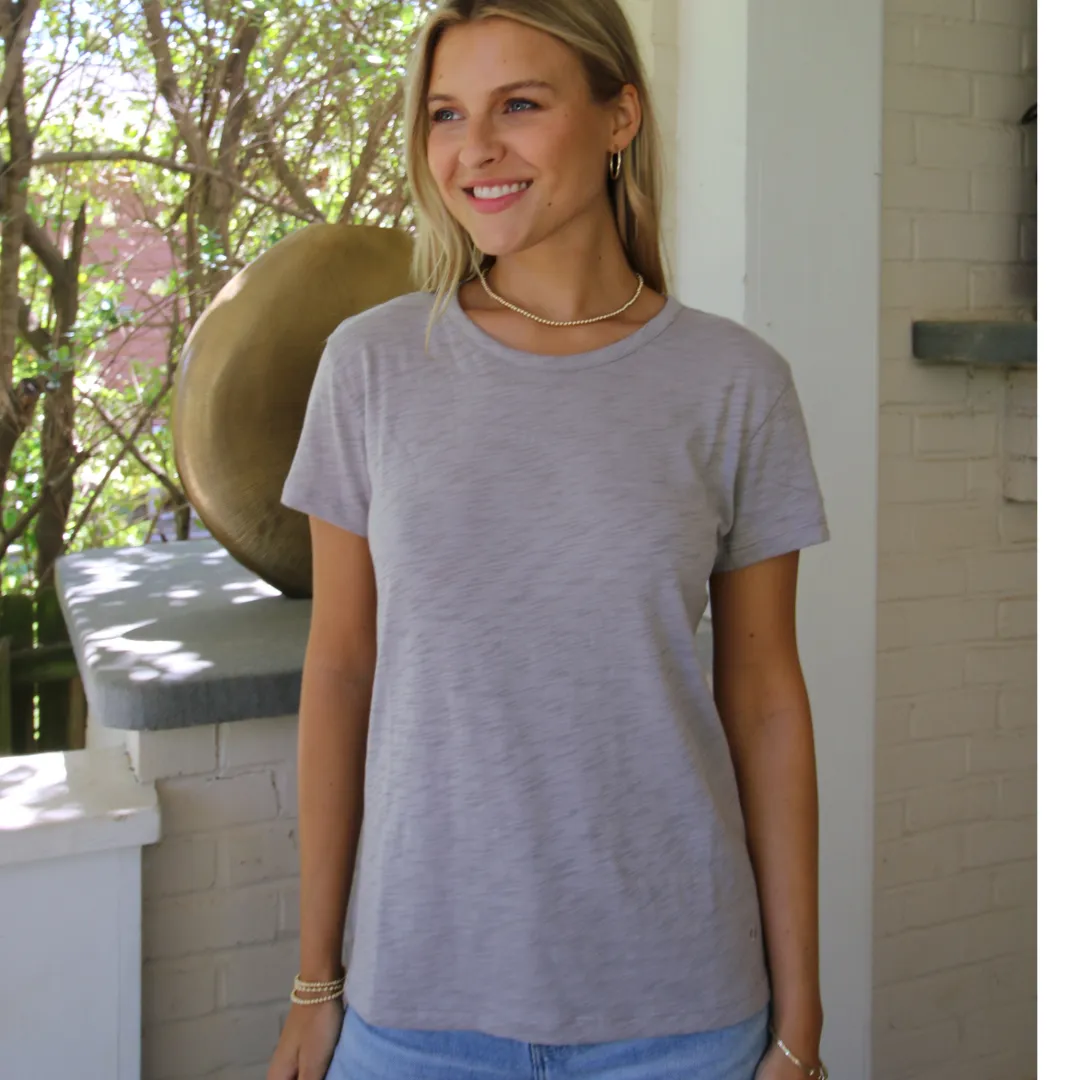 Short Sleeve Jeans Crew in Stone Gray Slub