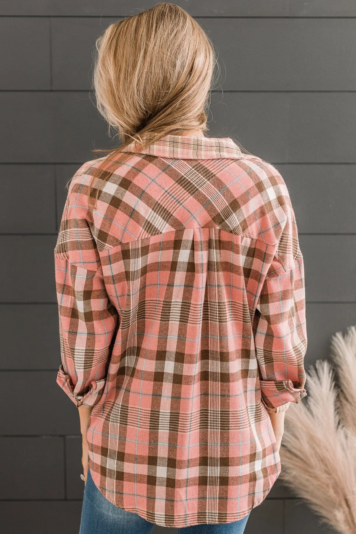 Stand By You Button Down Plaid Top- Pink