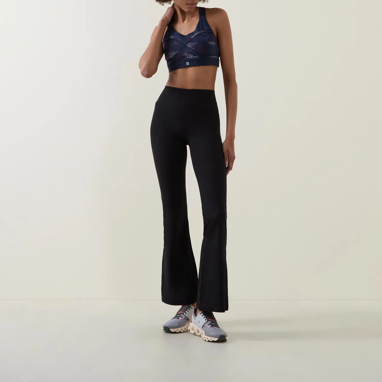 SWEATY BETTY Glow Flex Rib Flared Leggings 30 - Black