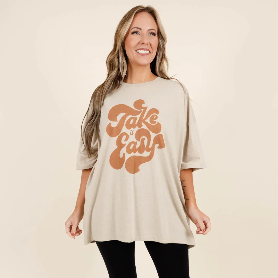 Take It Easy Boyfriend Tee, Heather Beige