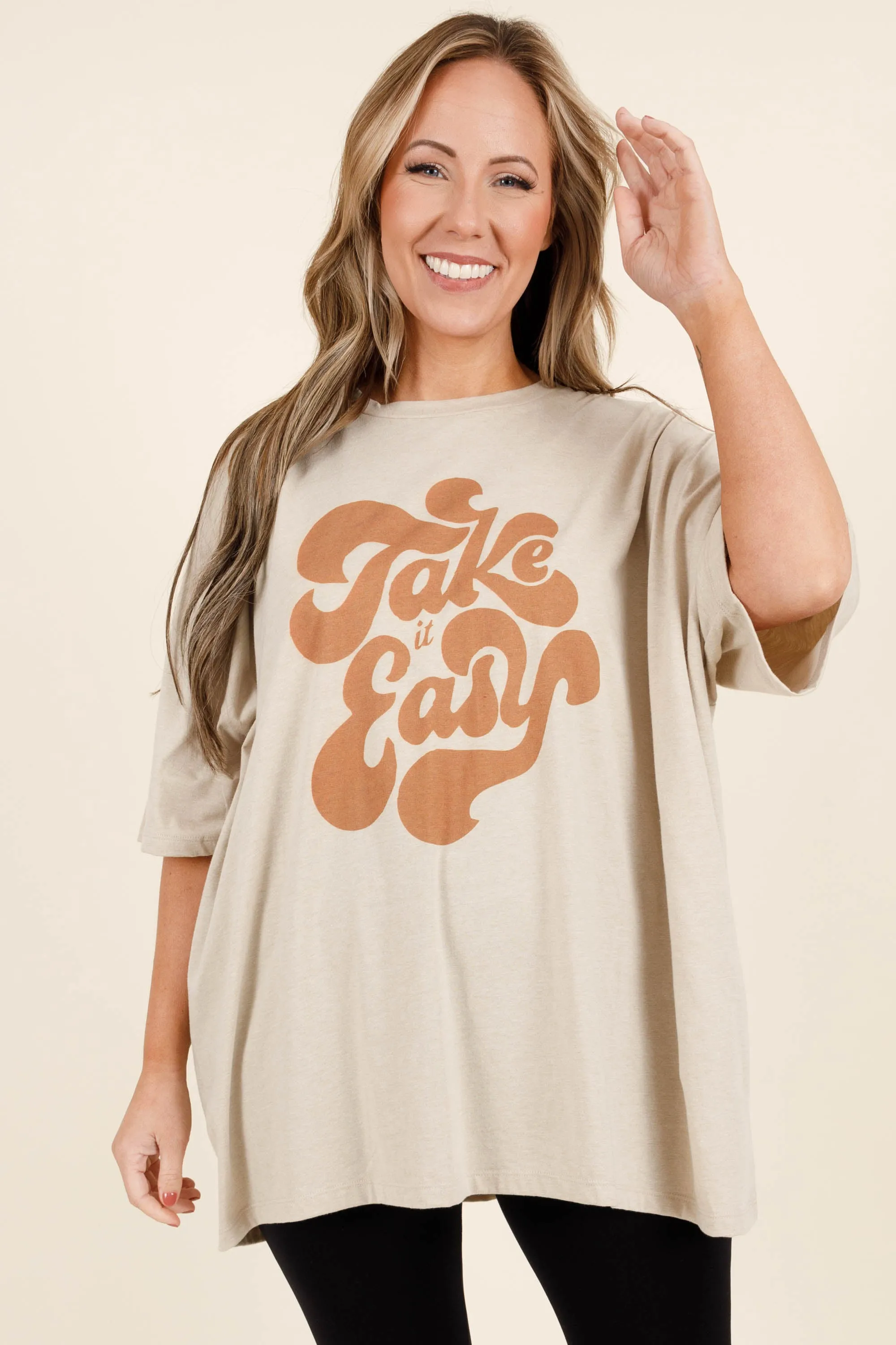 Take It Easy Boyfriend Tee, Heather Beige