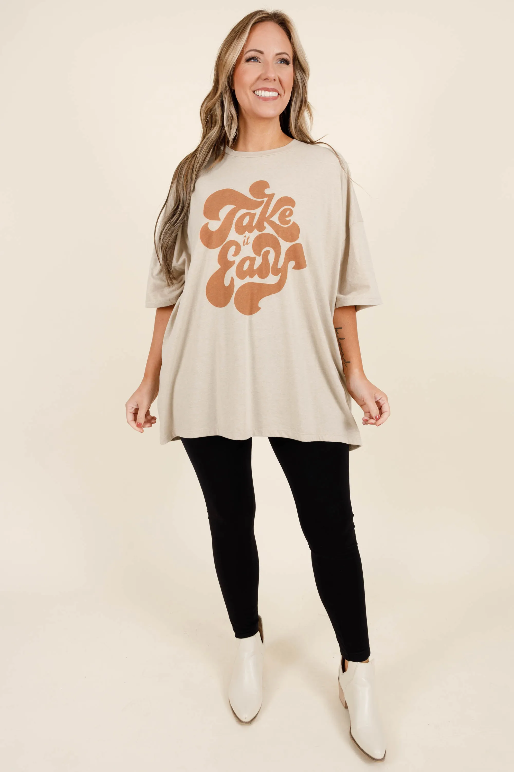 Take It Easy Boyfriend Tee, Heather Beige