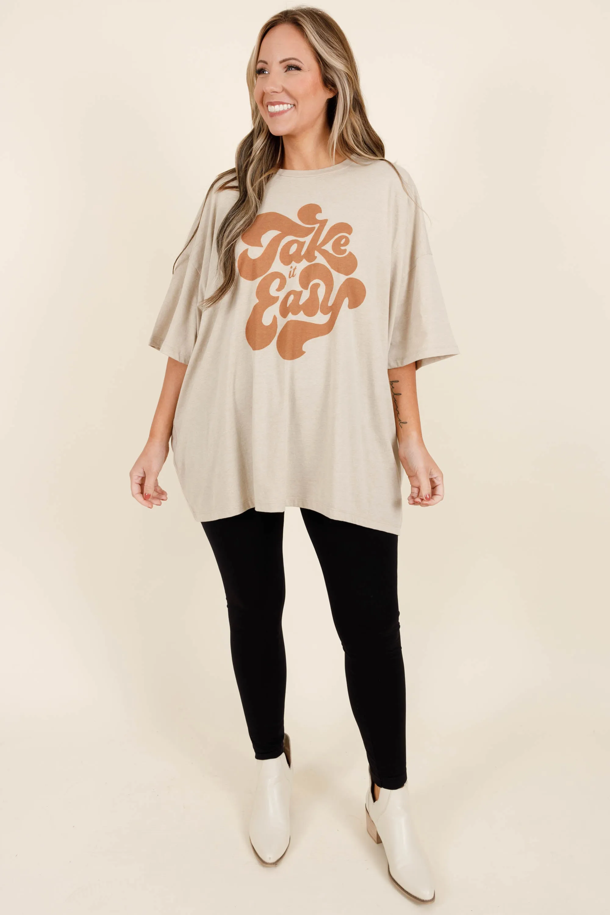 Take It Easy Boyfriend Tee, Heather Beige