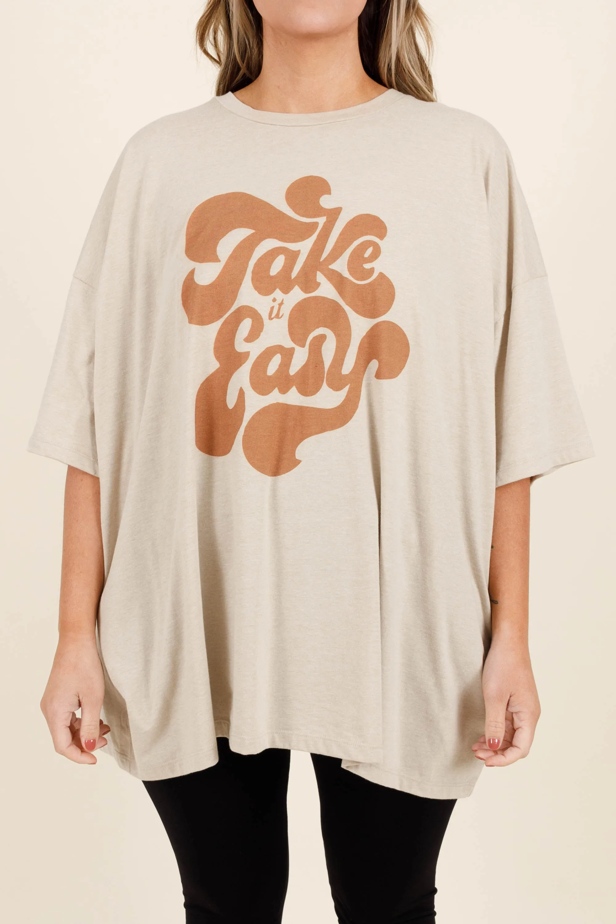 Take It Easy Boyfriend Tee, Heather Beige