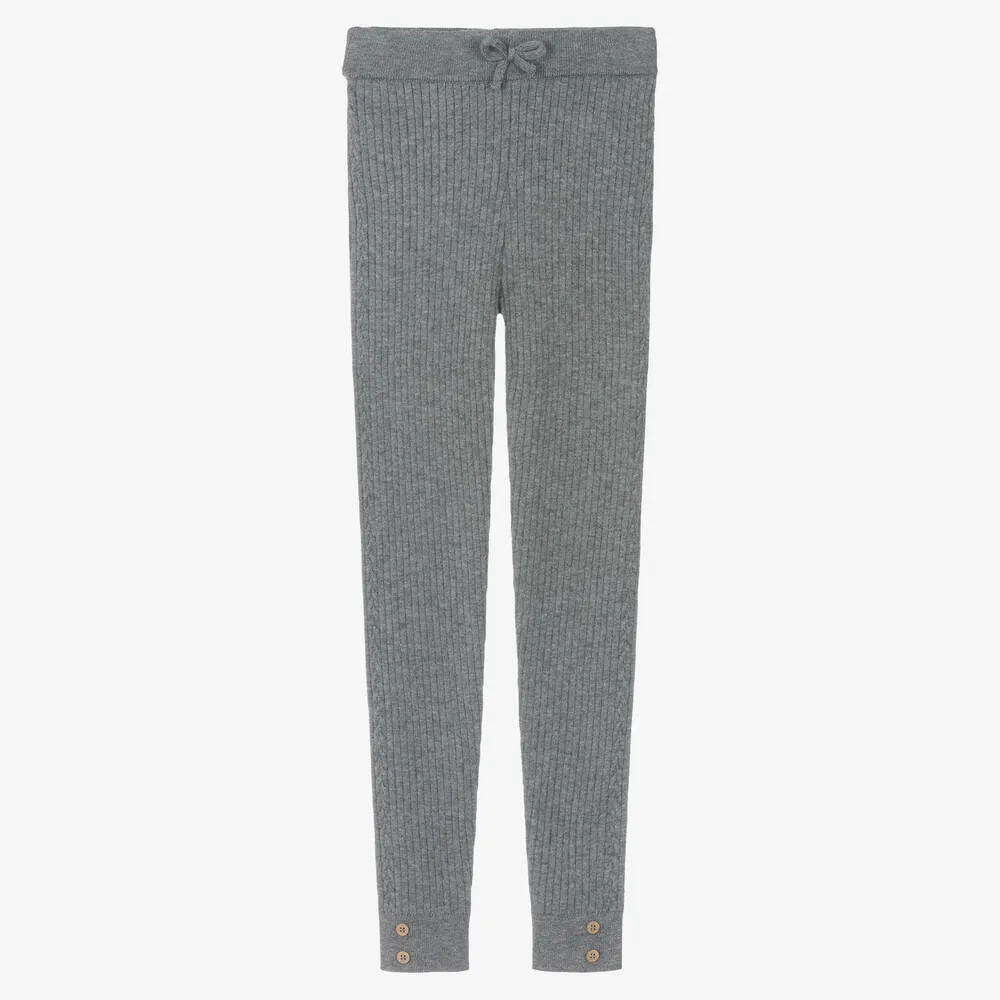 Teen Girls Grey Ribbed Knit Leggings