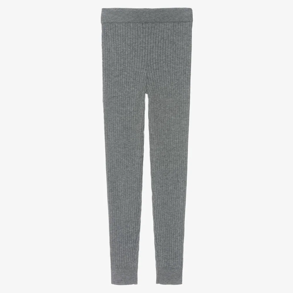 Teen Girls Grey Ribbed Knit Leggings