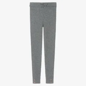 Teen Girls Grey Ribbed Knit Leggings