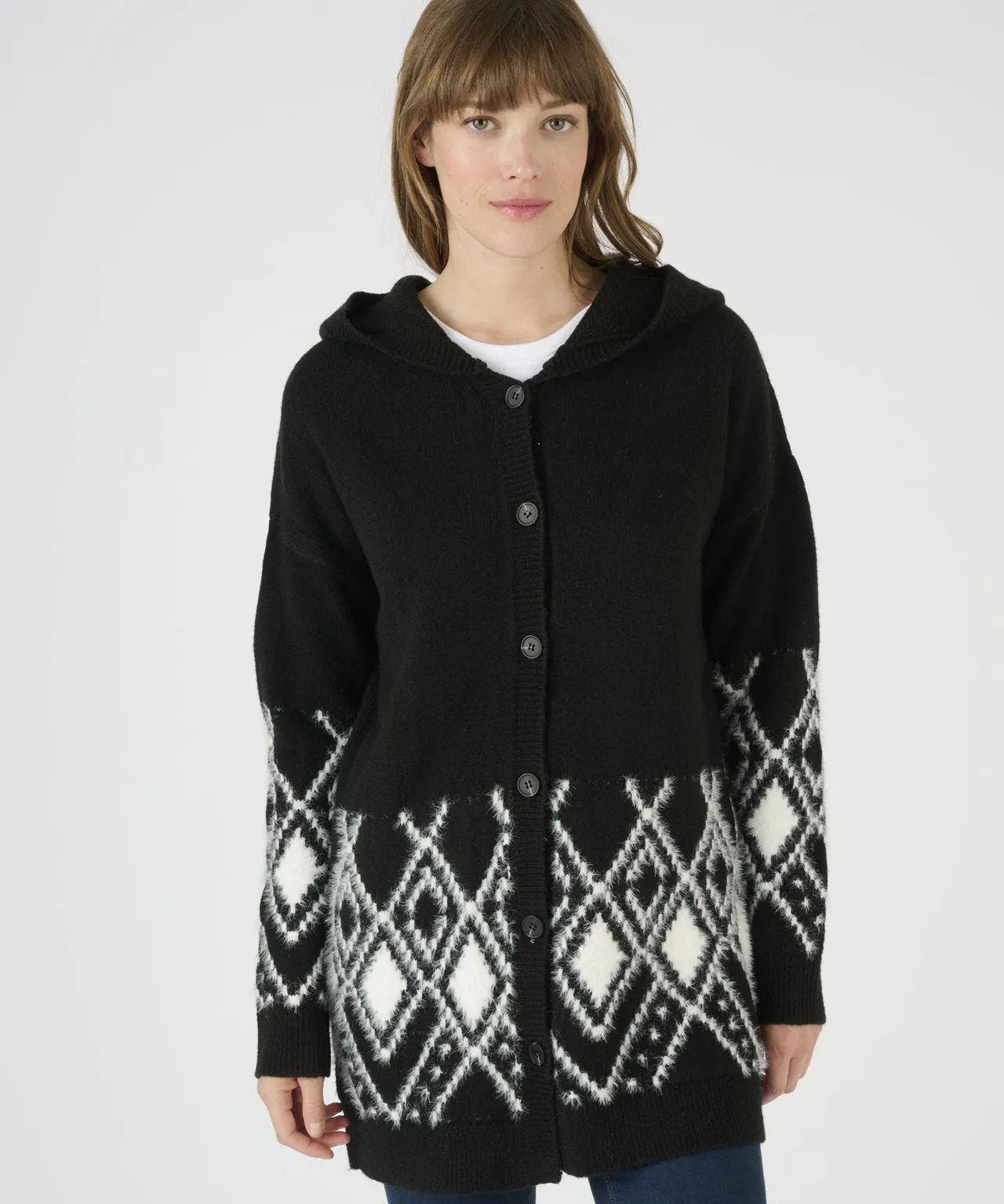 Toasty Thermal Hooded Jacquard Cardigan