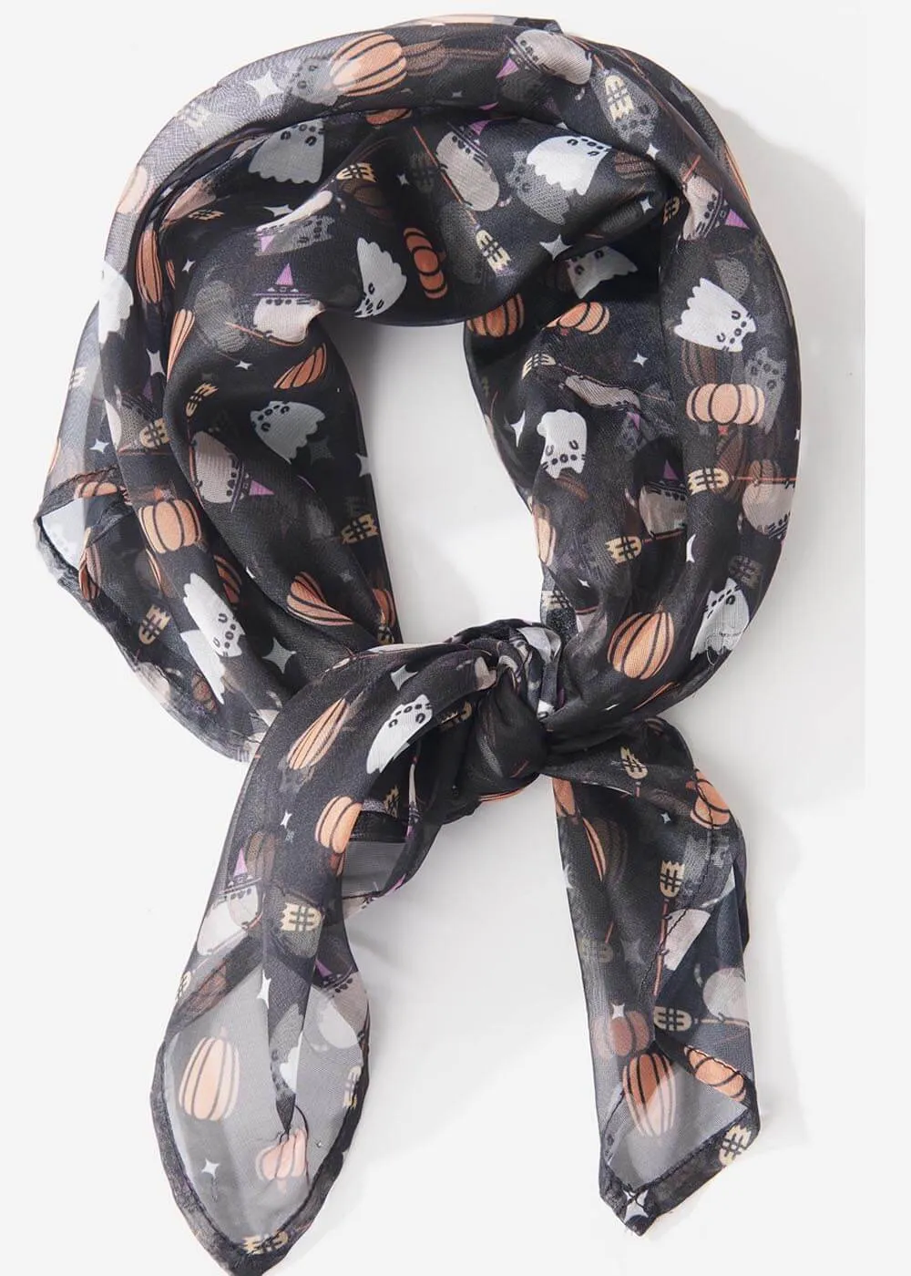 Unique Vintage Pusheen Halloween Hair Scarf Black