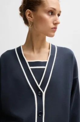 V-neck cardigan in stretch fabric with button closure