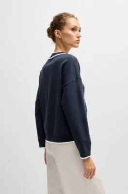 V-neck cardigan in stretch fabric with button closure