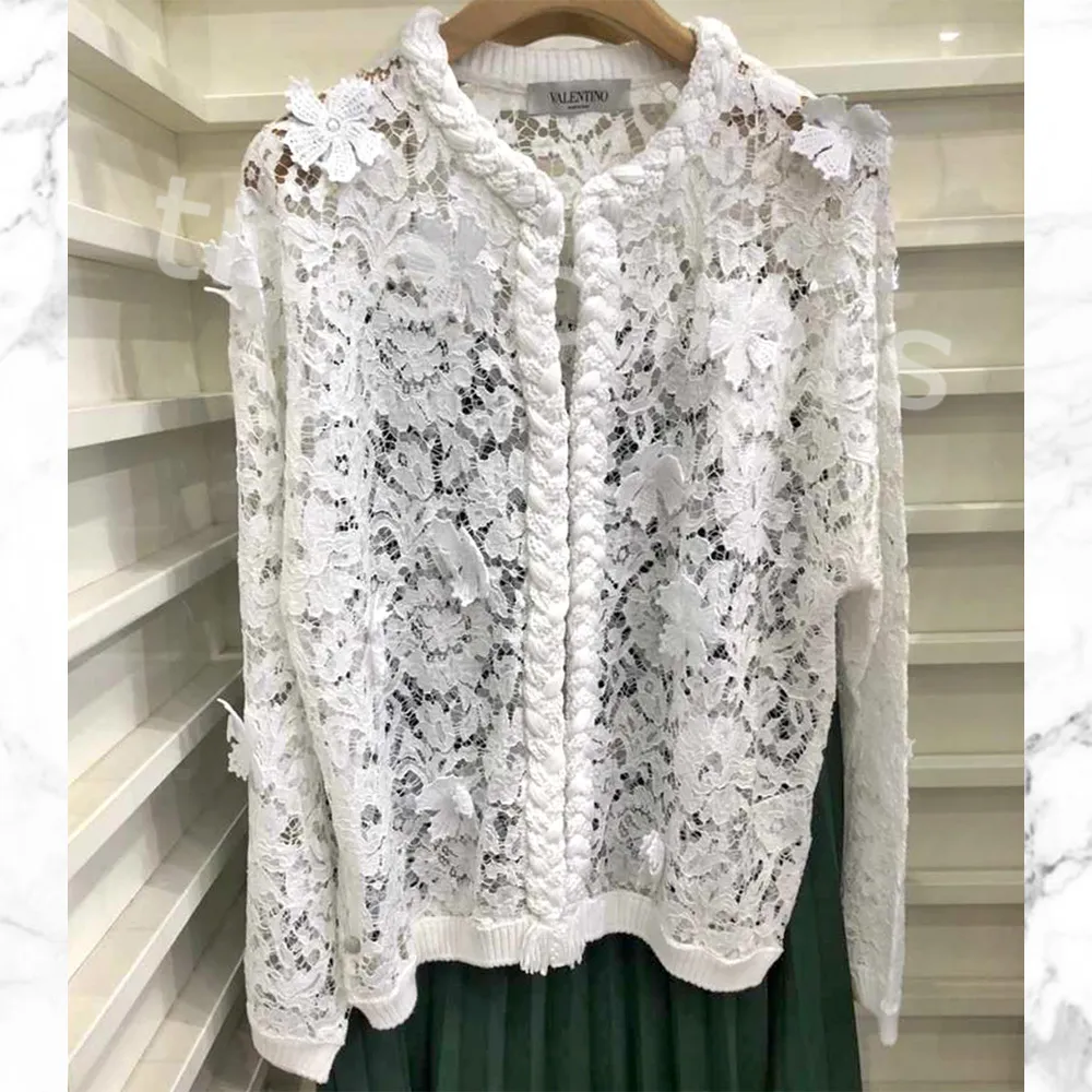 VALENTINO  |Cardigan In Cotton And Embroidered Lace