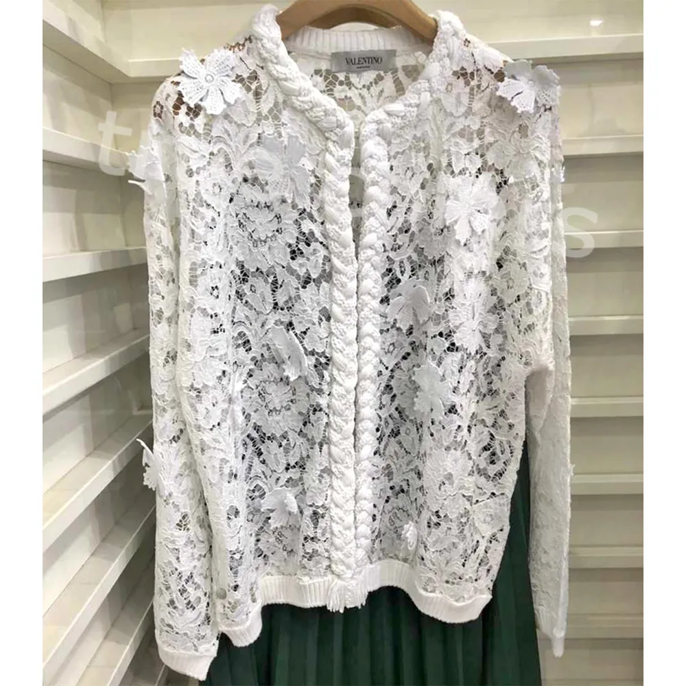 VALENTINO  |Cardigan In Cotton And Embroidered Lace