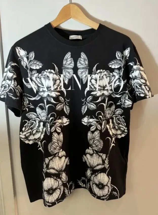 VALENTINO  |Crew Neck Pullovers Flower Patterns Unisex Short Sleeves