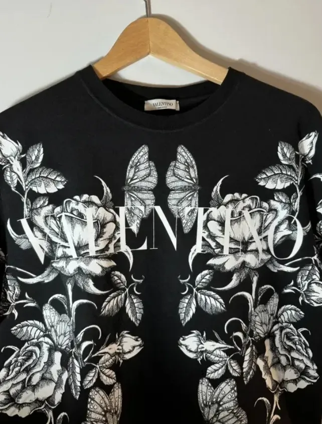 VALENTINO  |Crew Neck Pullovers Flower Patterns Unisex Short Sleeves