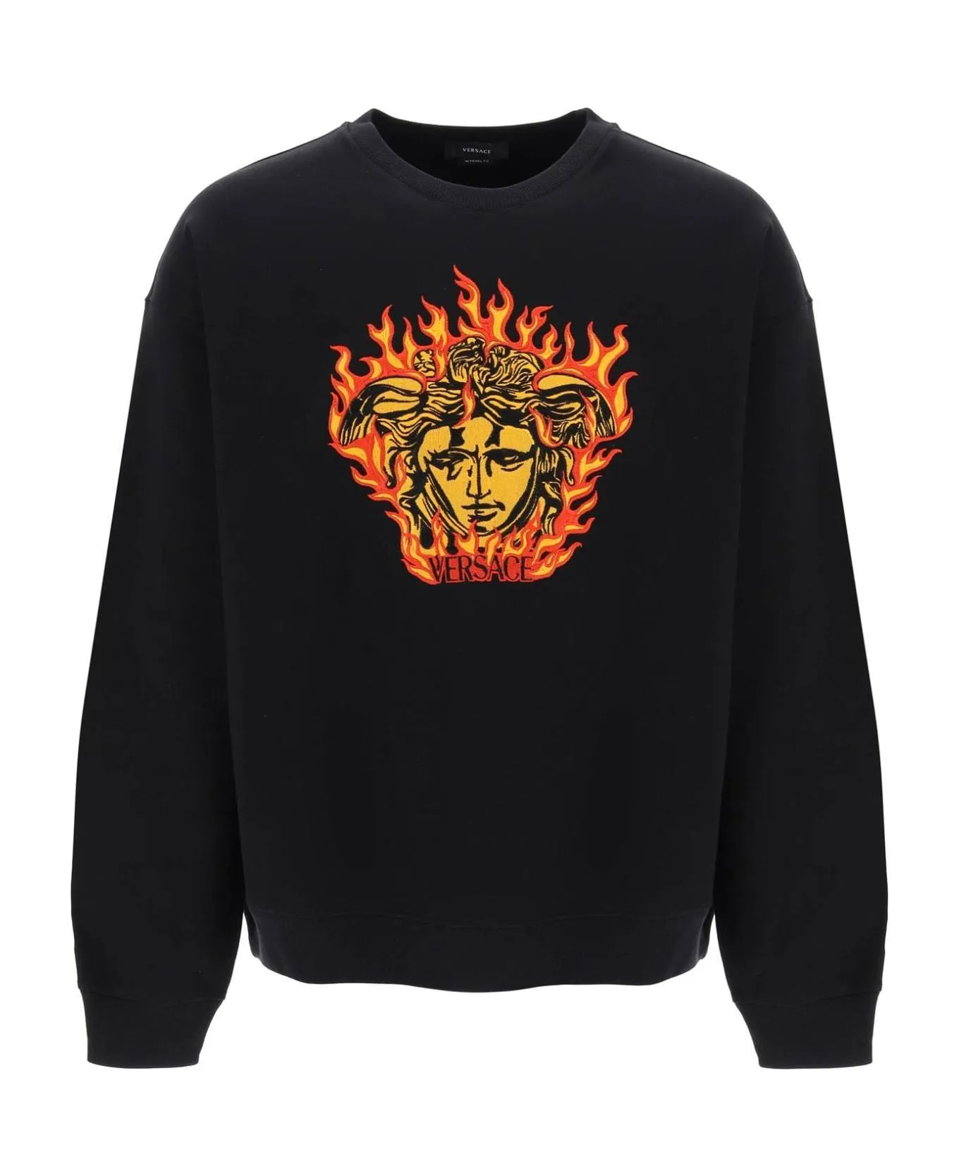 VERSACE  |Crew Neck Pullovers Long Sleeves Plain Cotton Logo Luxury