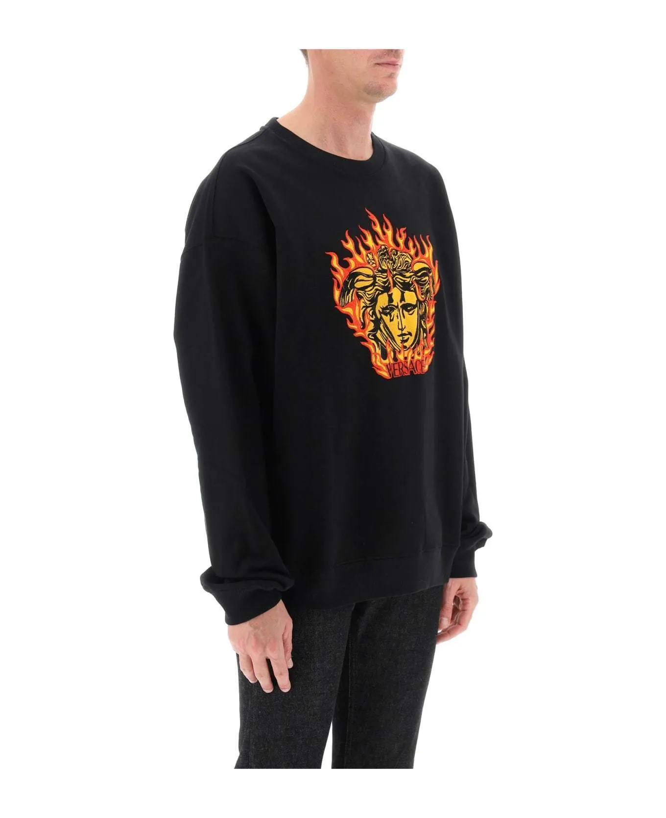 VERSACE  |Crew Neck Pullovers Long Sleeves Plain Cotton Logo Luxury