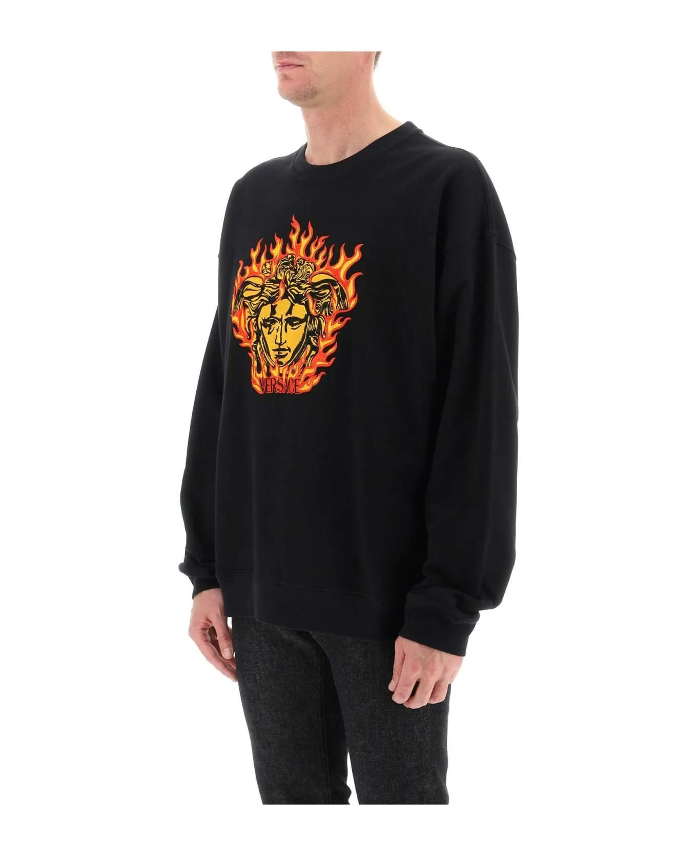 VERSACE  |Crew Neck Pullovers Long Sleeves Plain Cotton Logo Luxury