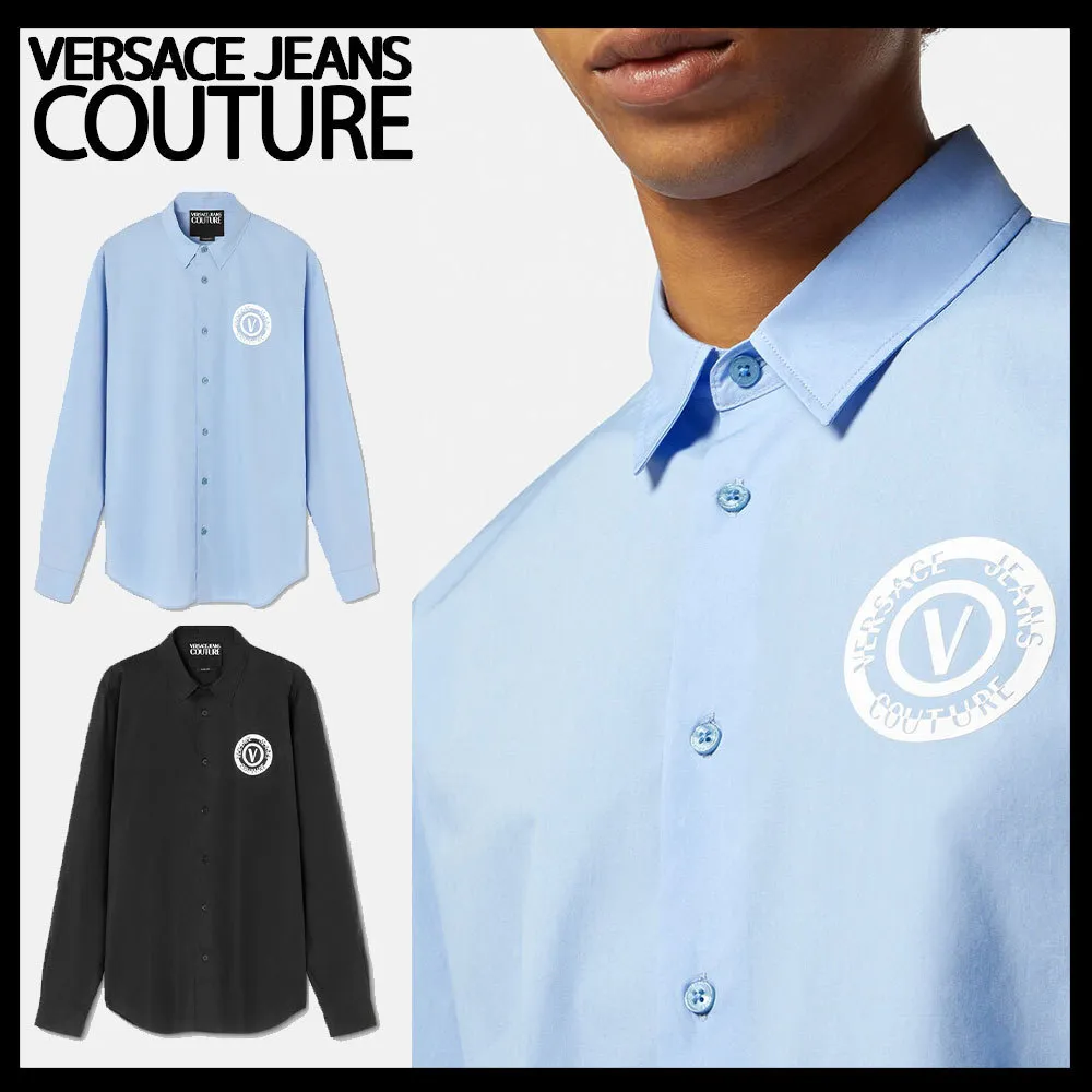 VERSACE JEANS  |Street Style Long Sleeves Plain Cotton Bridal Logo Shirts