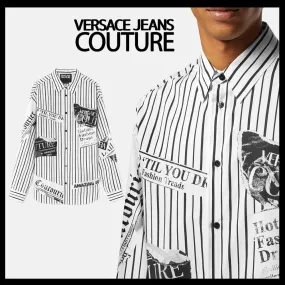 VERSACE JEANS  |Stripes Street Style Bi-color Long Sleeves Cotton Logo