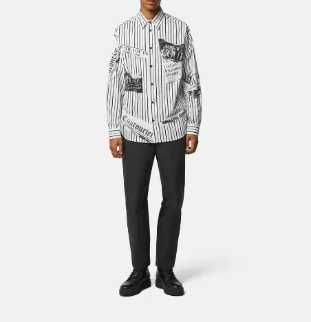 VERSACE JEANS  |Stripes Street Style Bi-color Long Sleeves Cotton Logo